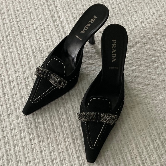 Prada Black Suede Mule Size 37.5 - Picture 1 of 6